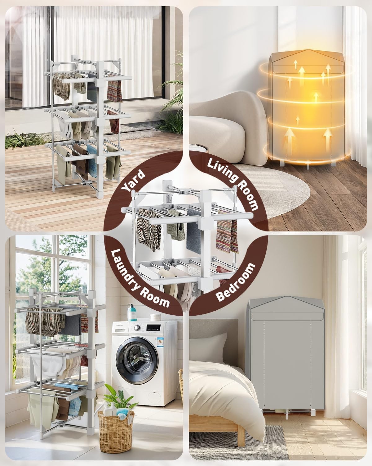 3 Tier Heated Clothes Airer Electric Dryer 24 Heated Bars With Cover