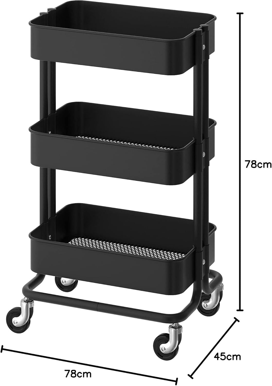 3 Tier Metal Rolling Storage Trolley Cart on Wheels Kitchen Bathroom Utility