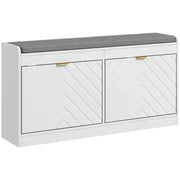 White Shoe Storage Bench with Cushion & Drawers – Hallway Seat Unit