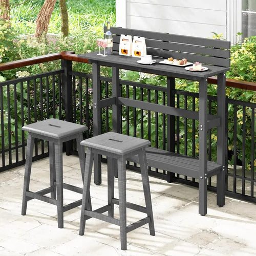Outdoor Bar-Height Patio Counter Table 122 cm | Double-Shelf HDPE Pub Bench
