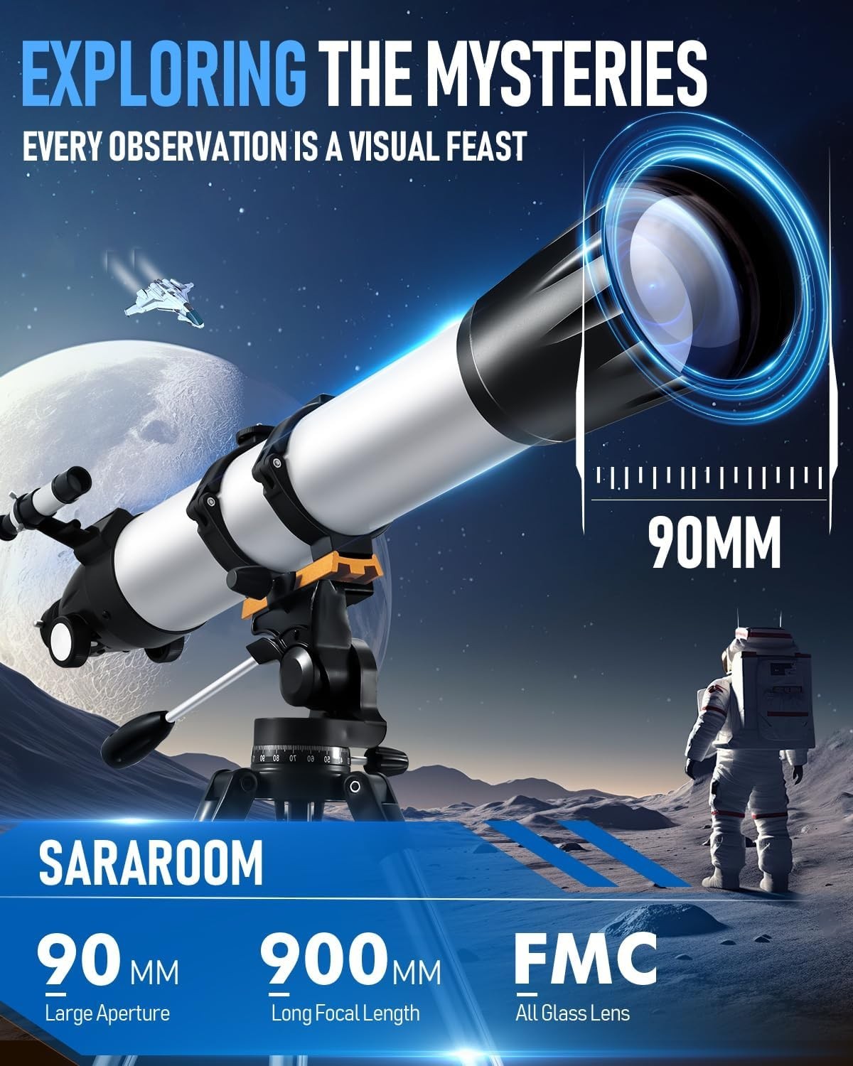 90mm Aperture 900mm Refractor Telescope for Kids & Adults with Tripod