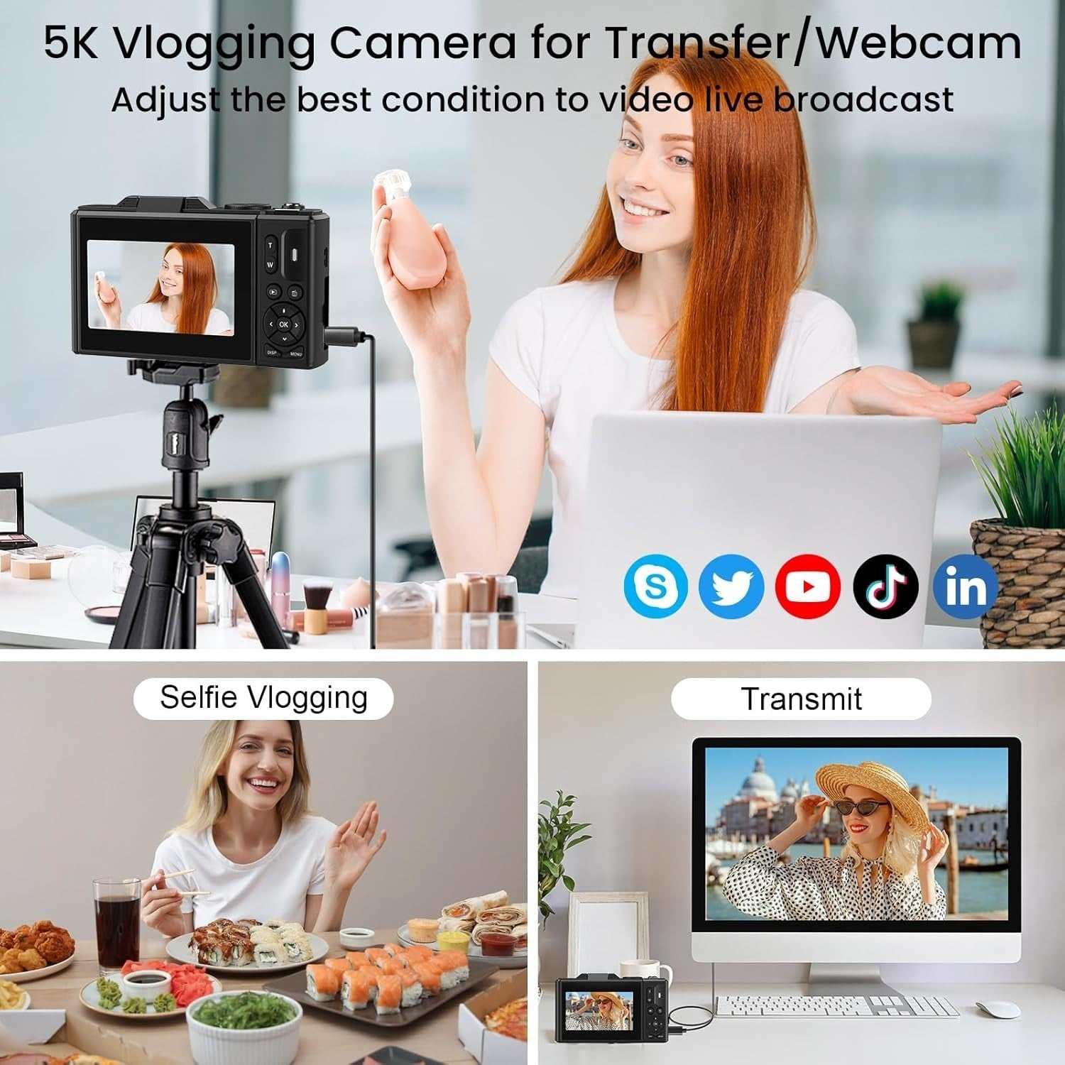 5K 75MP Digital Camera WiFi Vlogging Camera Flip Screen 64GB