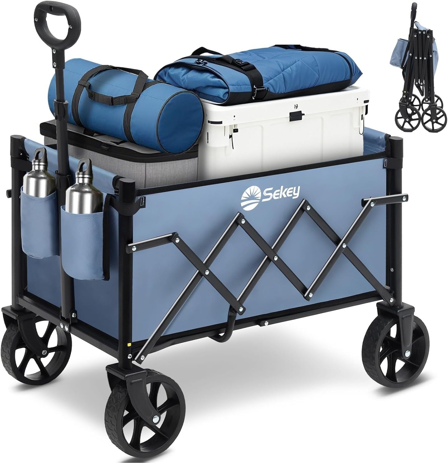 Blue 220lb Folding Festival Wagon Trolley Cart w/ All-Terrain Wheels & Handle