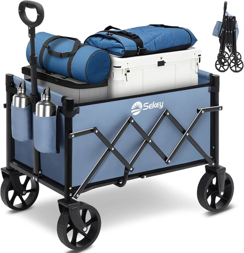 Blue 220lb Folding Festival Wagon Trolley Cart w/ All-Terrain Wheels & Handle