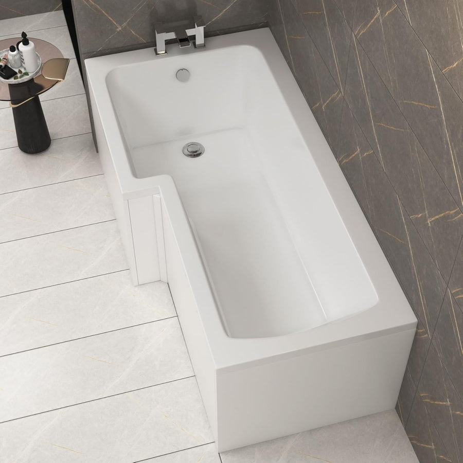 1500x850mm Left-Hand L-Shaped Shower Bath with Front Panel Acrylic