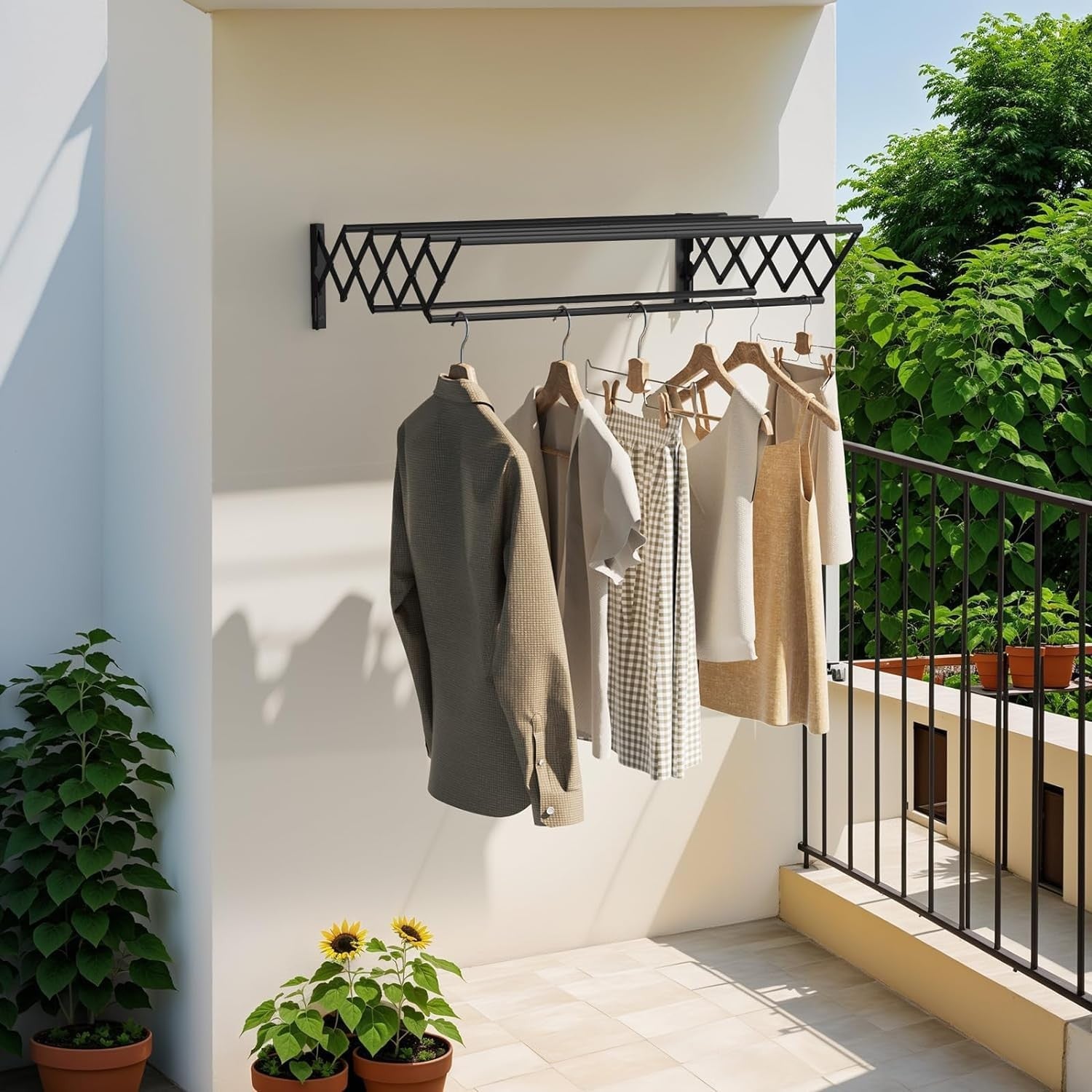 Wall Mounted Clothes Airer Retractable Drying Foldable Space Saving