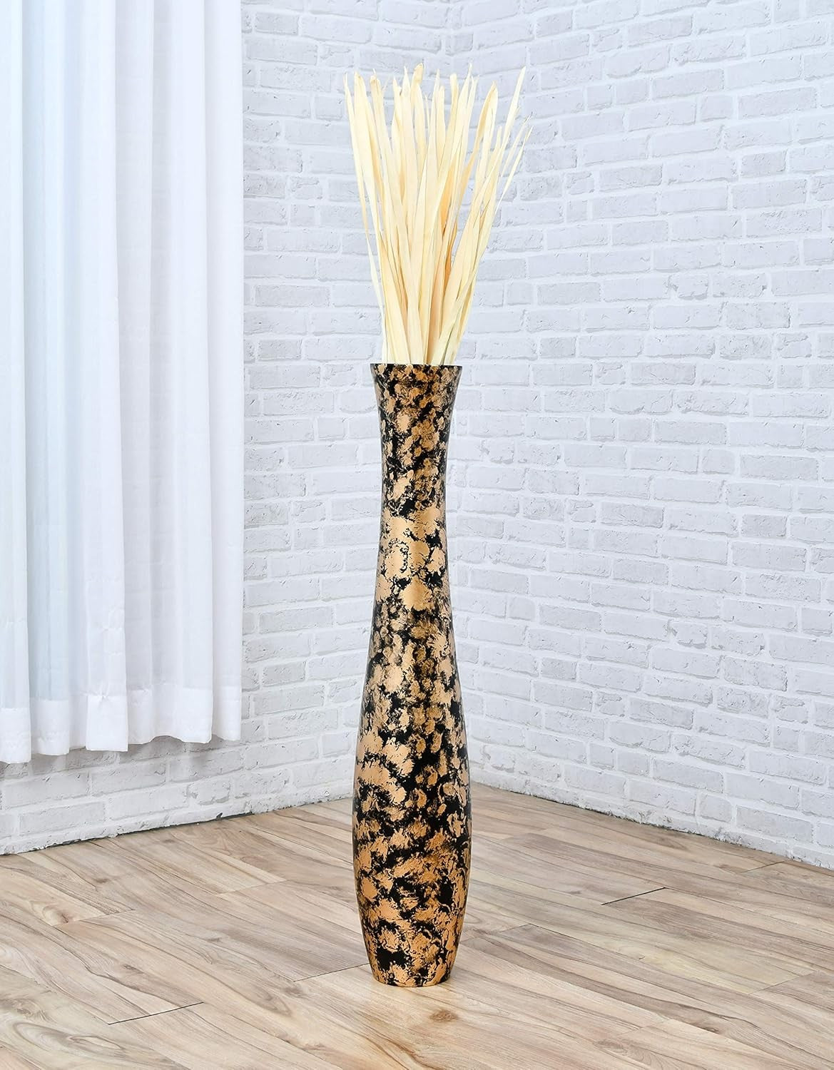 Large Gold Black Floor Vase 85cm Tall Wooden Decor for Pampas Grass