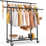 Heavy Duty Hi/Lo Double Rail Clothes Rack Black 650lbs