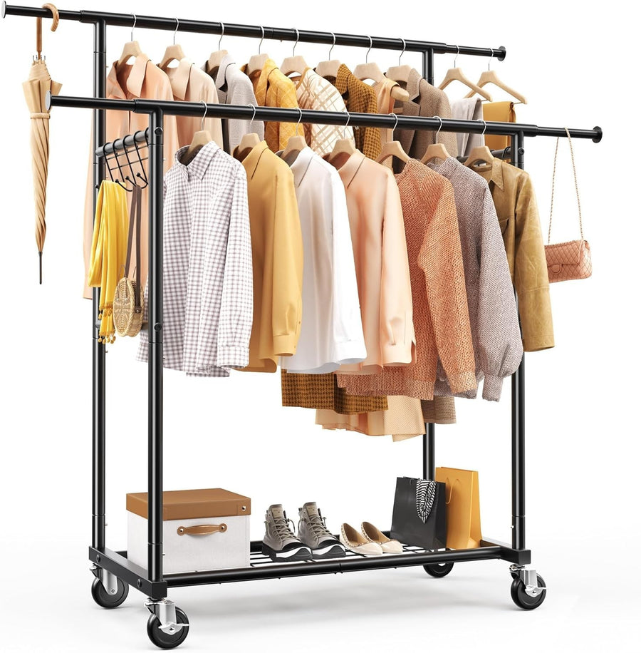 Heavy Duty Hi/Lo Double Rail Clothes Rack Black 650lbs