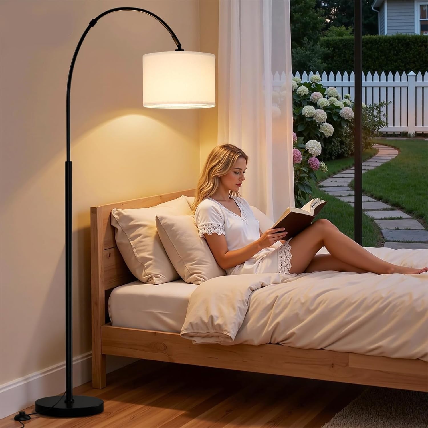 Arc Floor Lamp Remote Dimmable Corner Standing Light Modern Tall