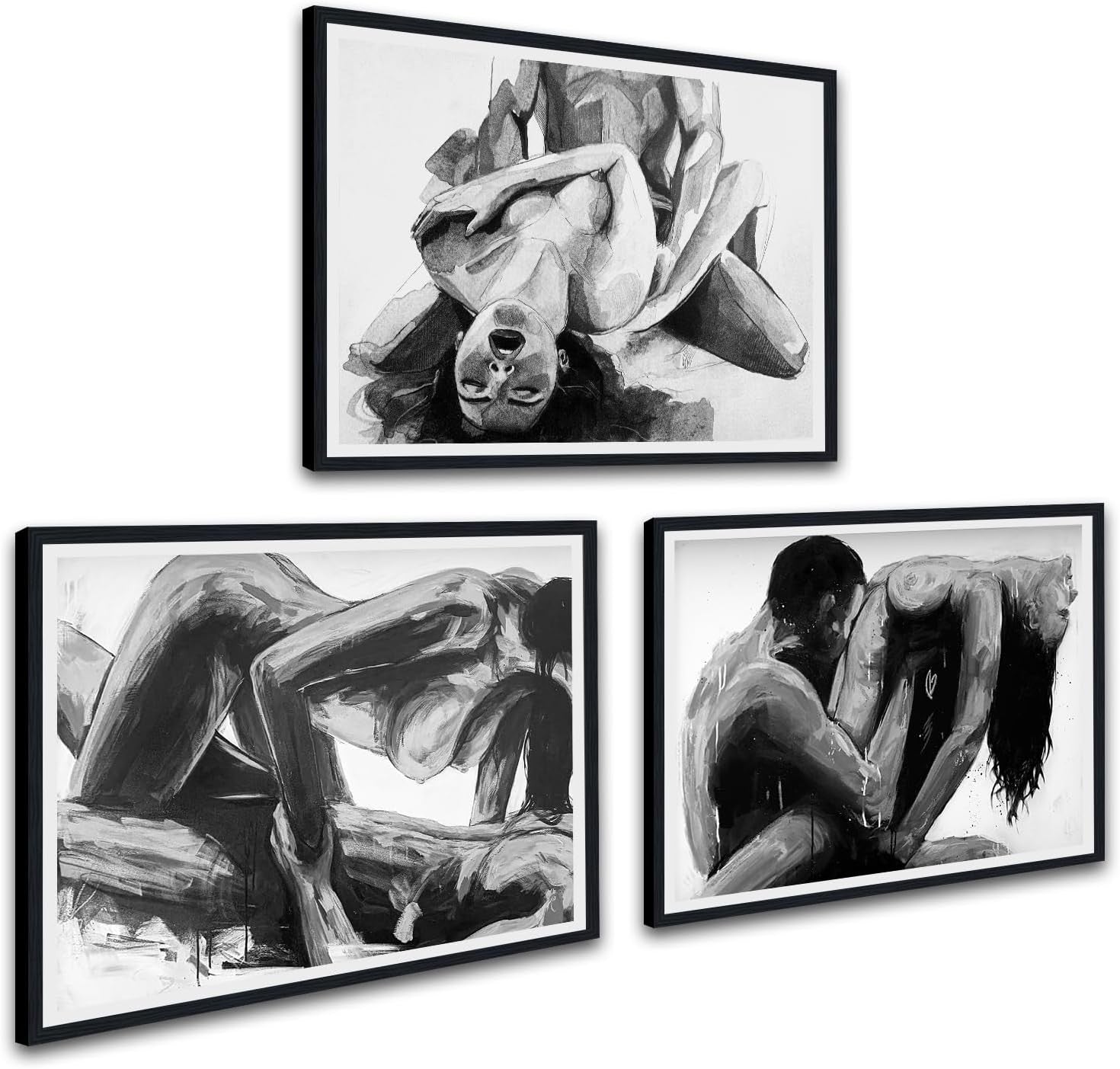 Large Black White Romantic Canvas Wall Art Set 24x36in