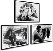 Large Black White Romantic Canvas Wall Art Set 24x36in