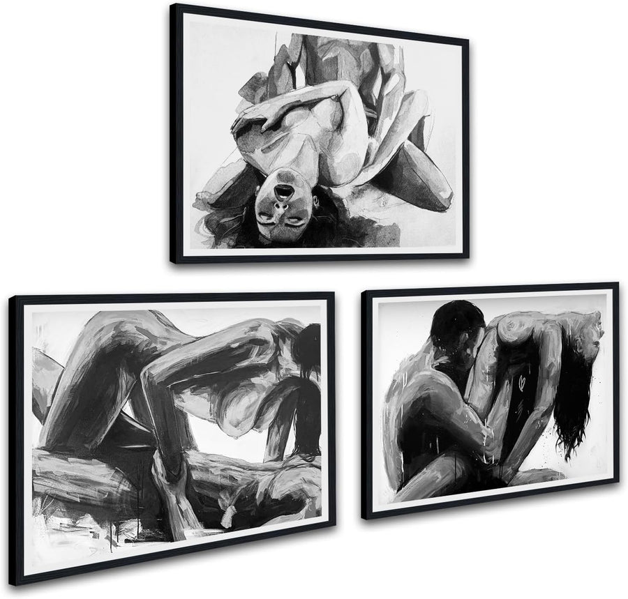 Large Black White Romantic Canvas Wall Art Set 24x36in