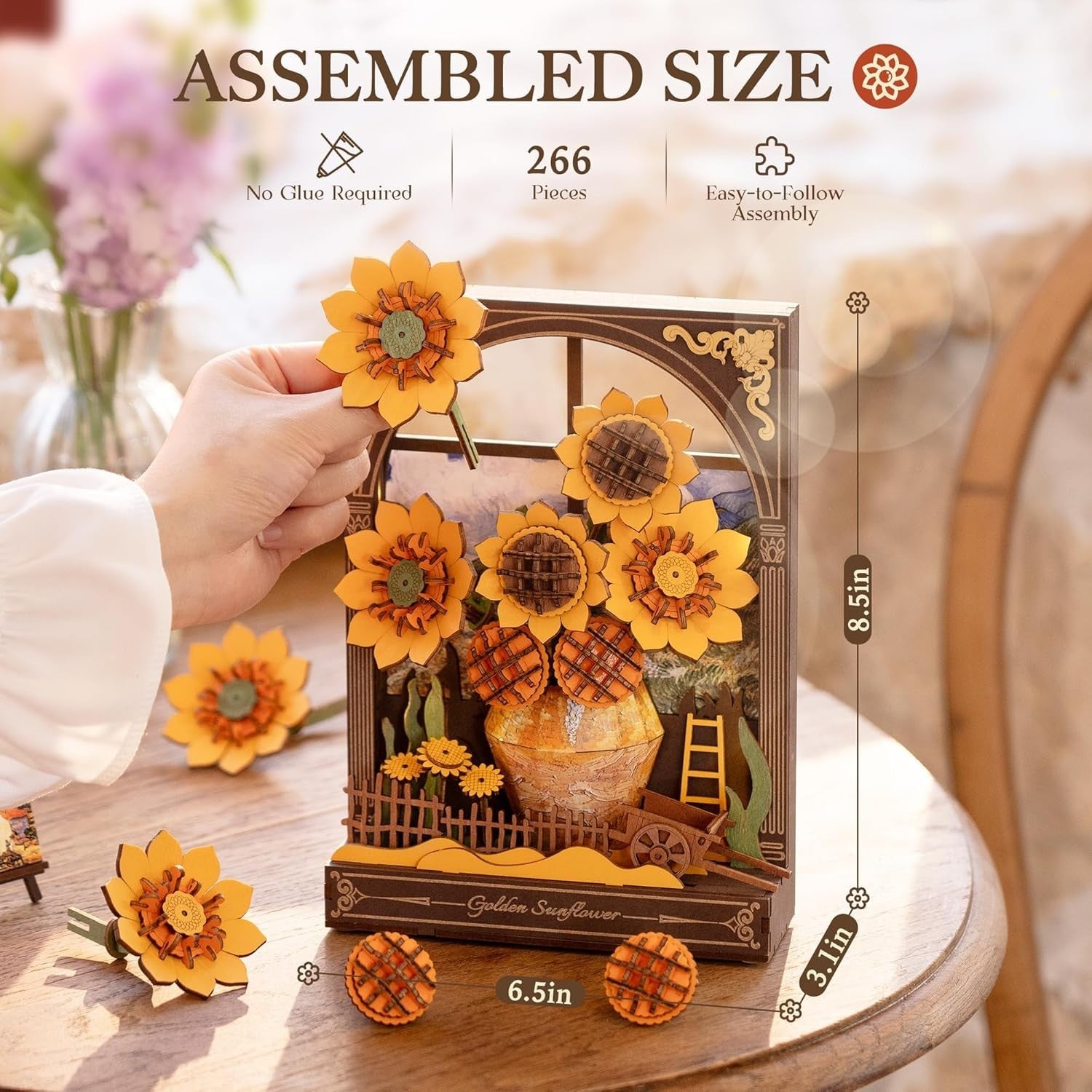 3D Wooden Sunflower Puzzle Kit Wall Art – DIY Floral Gift Decor Craft
