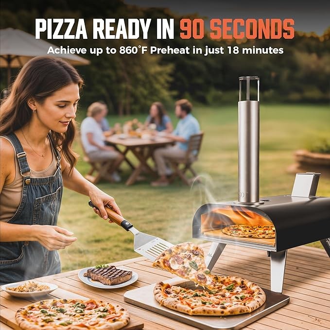 12" Outdoor Wood Fired Pizza Oven – Black Stainless Steel Pellet Pizza Maker