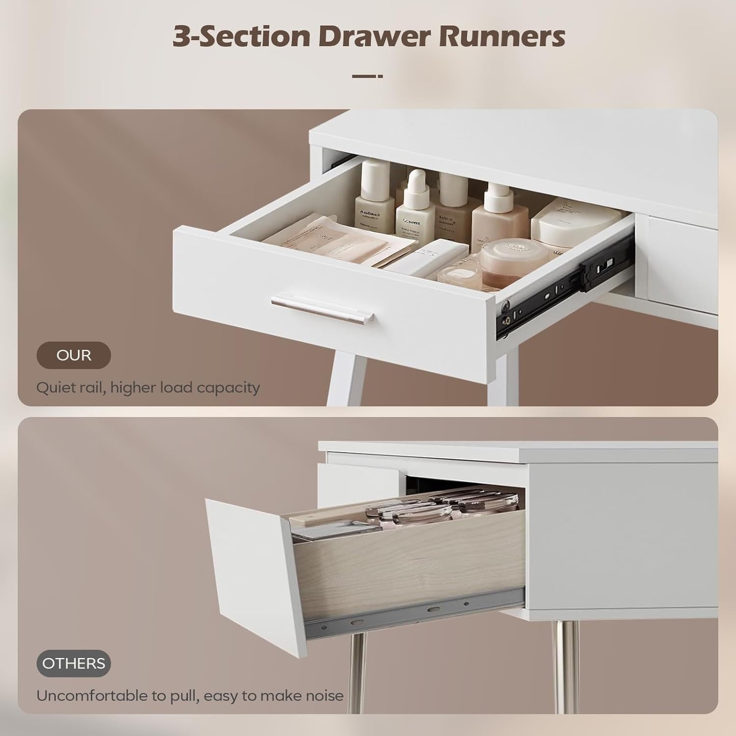 European Makeup Vanity Desk Lighted Mirror LED 3 Color 4 Drawers Storage Shelf