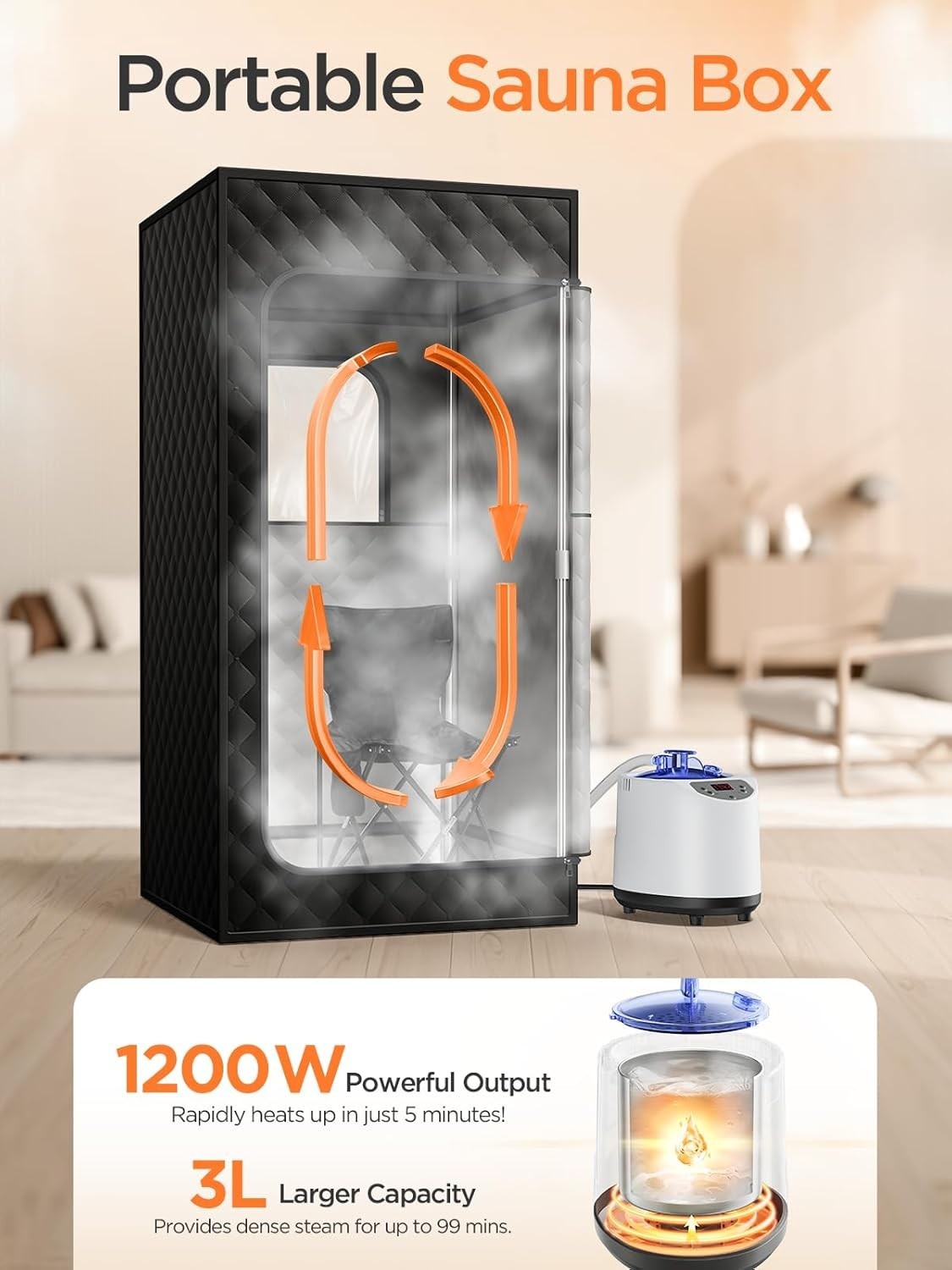 Steam Sauna Tent Home Spa 1200W 3L Heater 15-Level Remote Foldable Chair 36x36x7