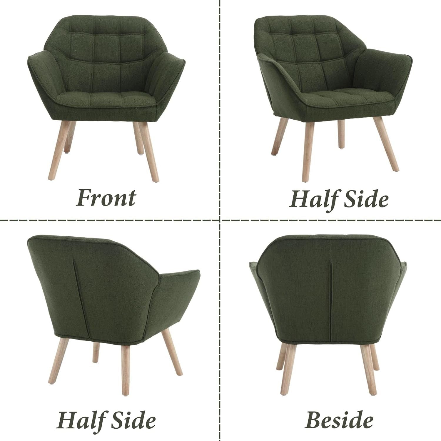 Linen Accent Armchair Green Upholstered Tub Chair Wood Legs