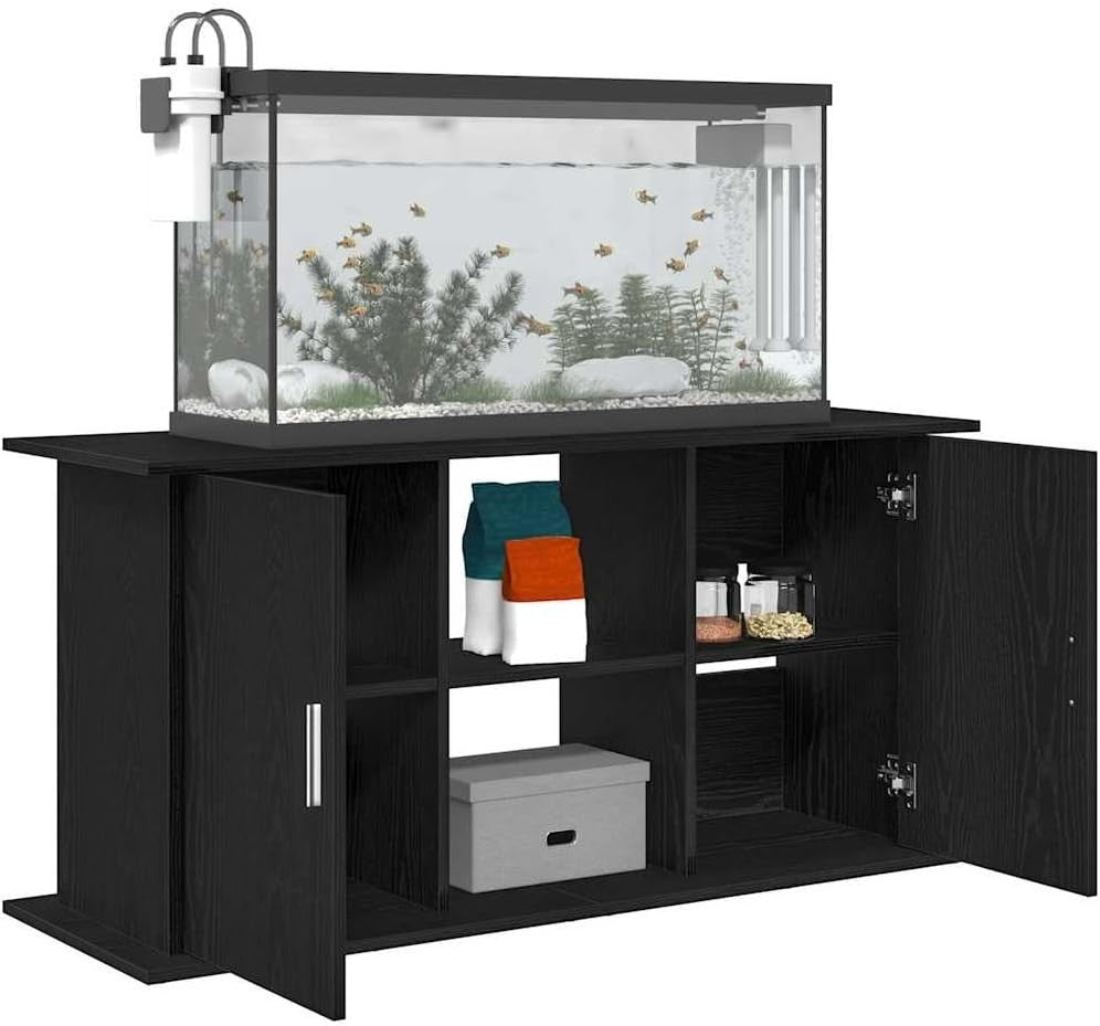 Large Black Fish Tank Stand 121x41x58cm with Storage, Modern Cabinet