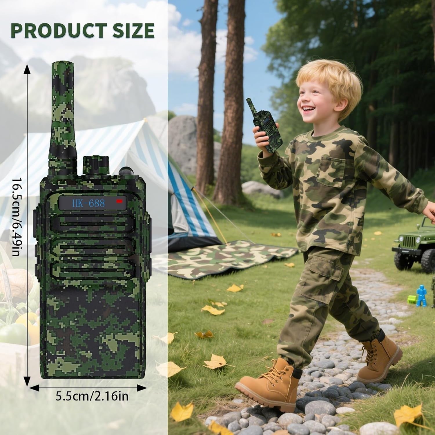 Kids Walkie Talkies Rechargeable 3KM Range 8 Channel VOX Flashlight Camo