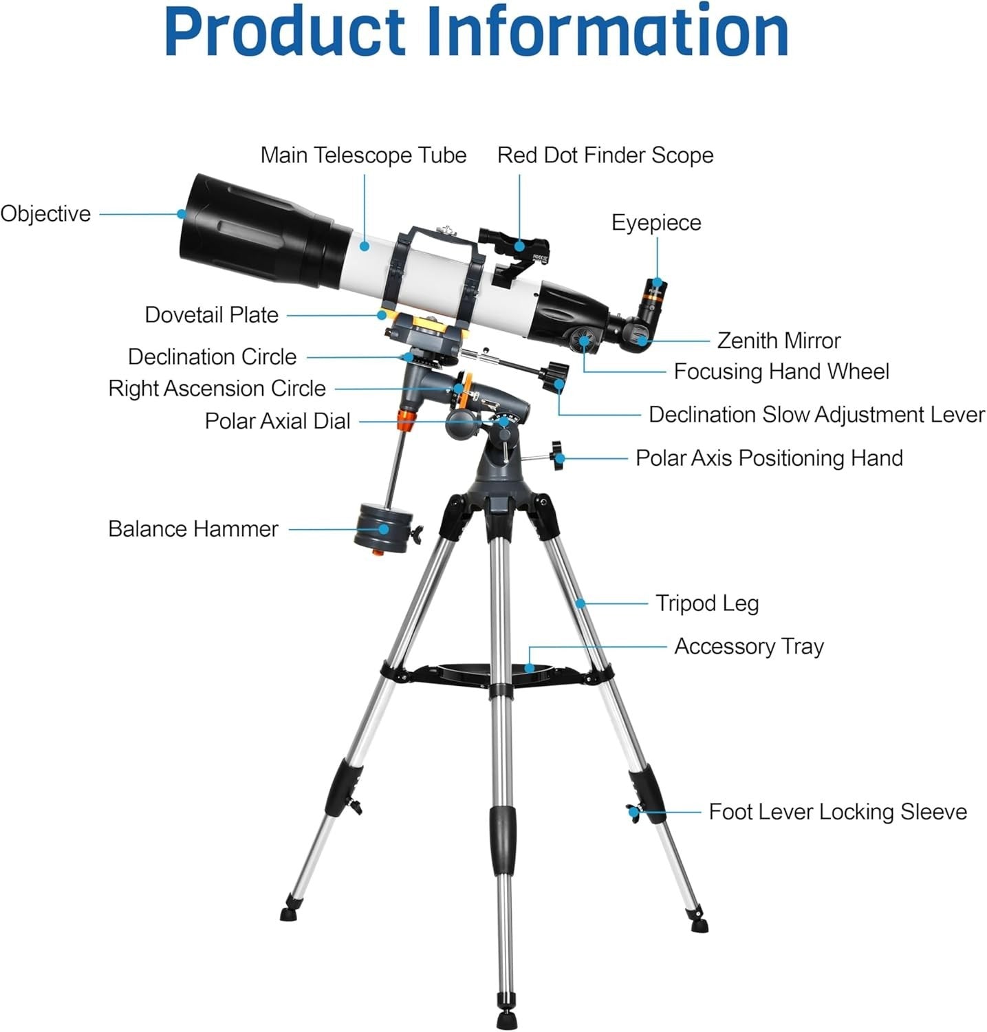 90mm Refractor Telescope 650mm for Adults & Beginners with EQ Mount