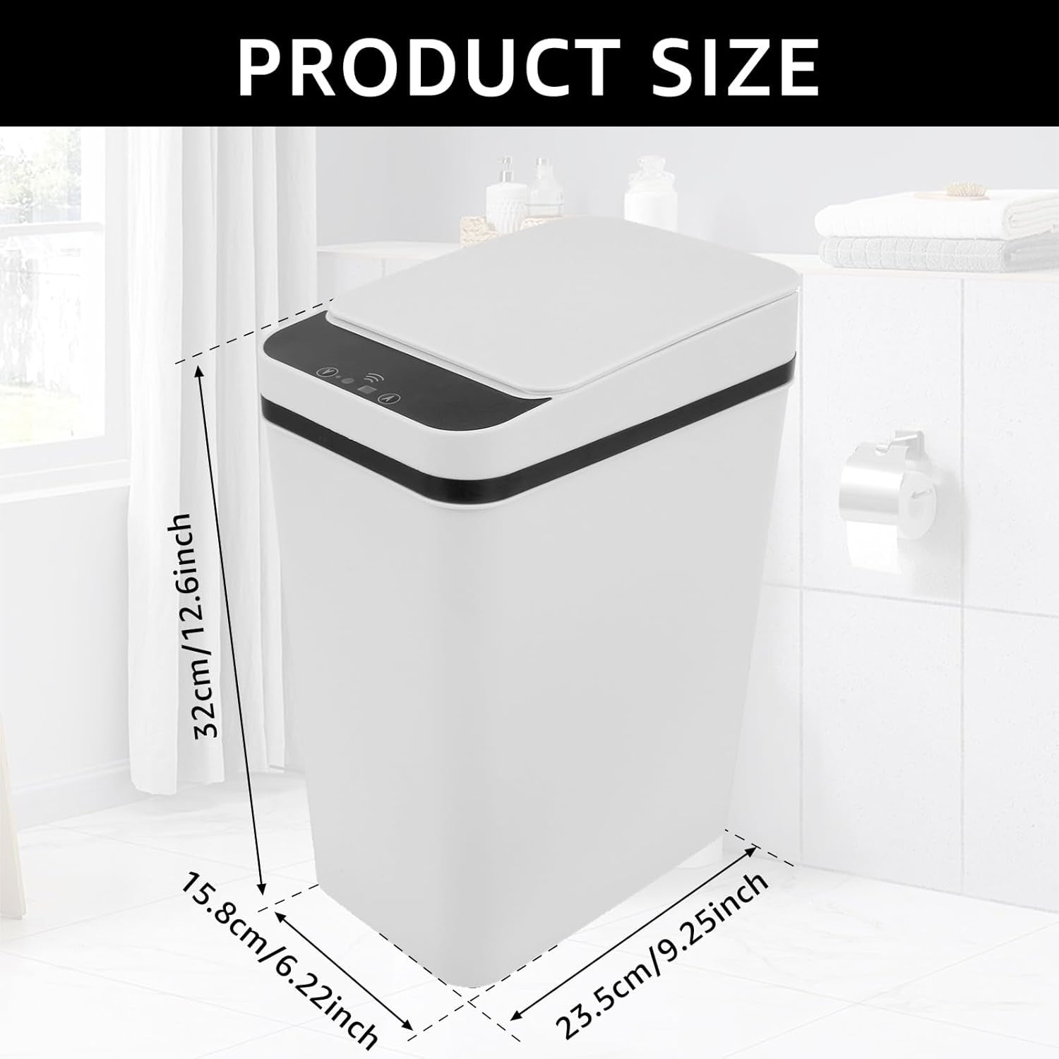 12L White Touchless Bathroom Sensor Bin Waterproof Slim Trash Can