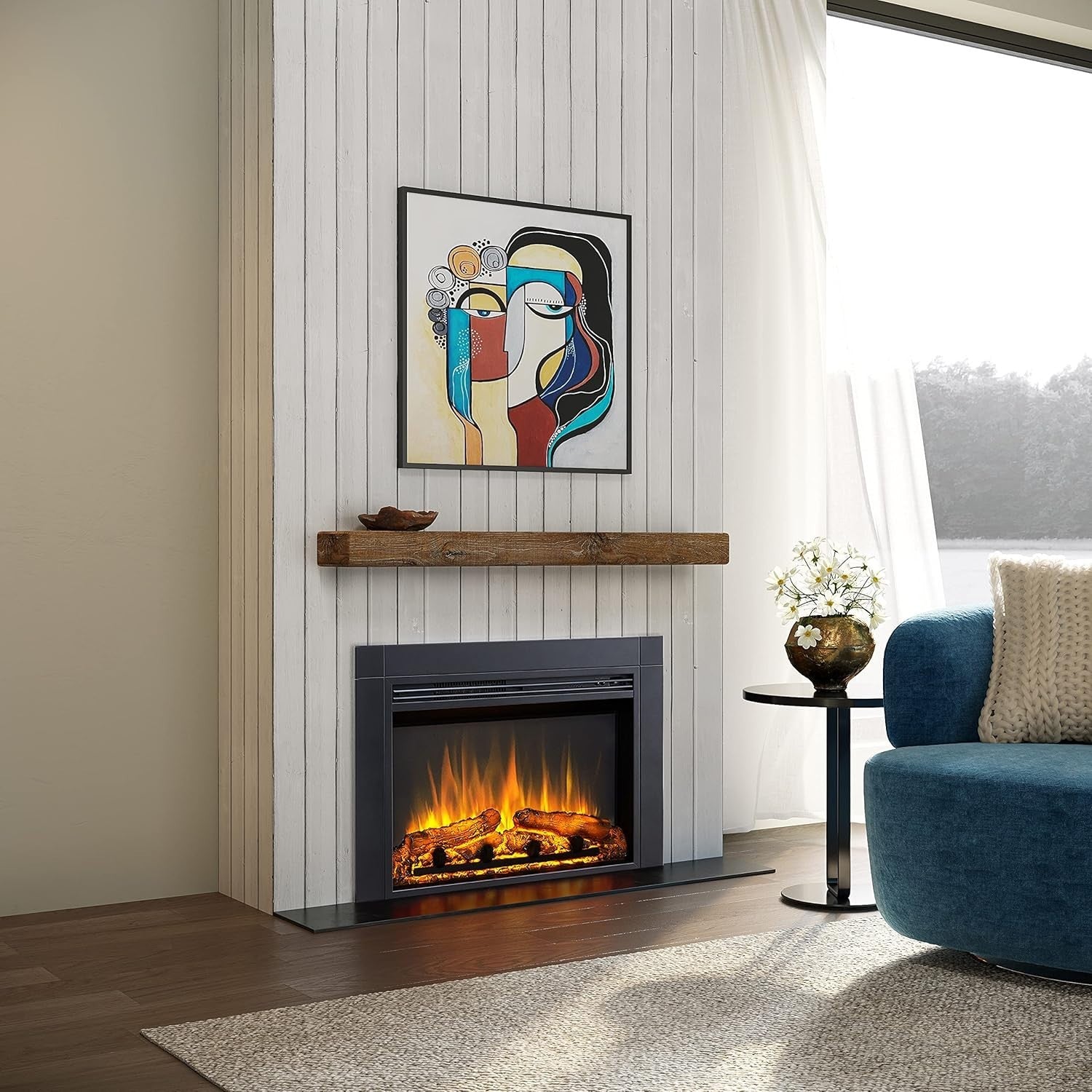 Electric Fireplace Insert 82cm Built-In LED Flame Heater Remote Control