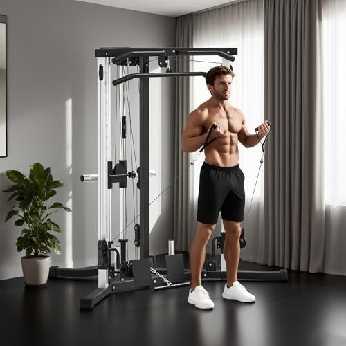 Black Multifunction Home Gym Machine Lat Pulley Pull-Up Station 100kg