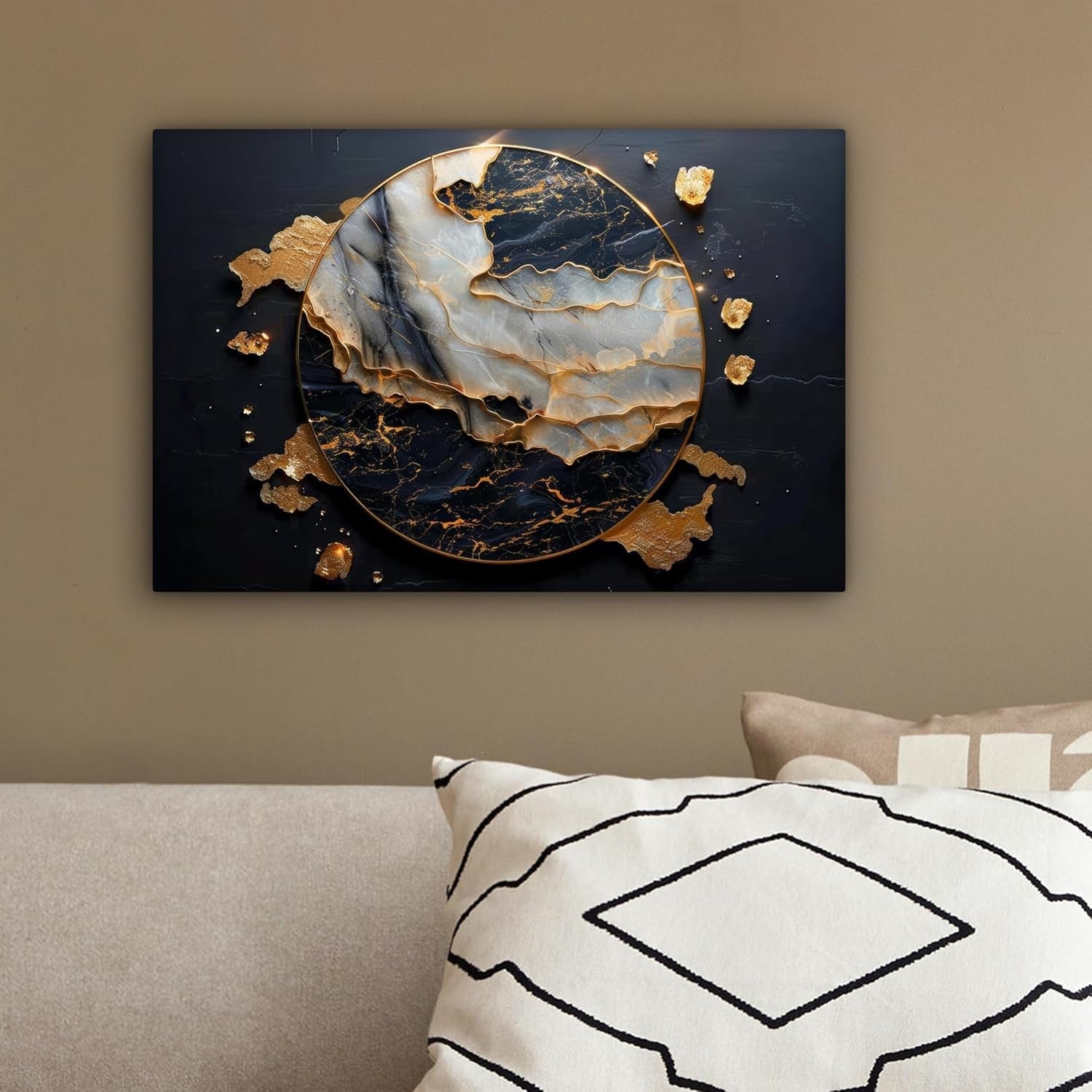 Gold Black Abstract Canvas Wall Art 30x20cm Framed Luxury Print