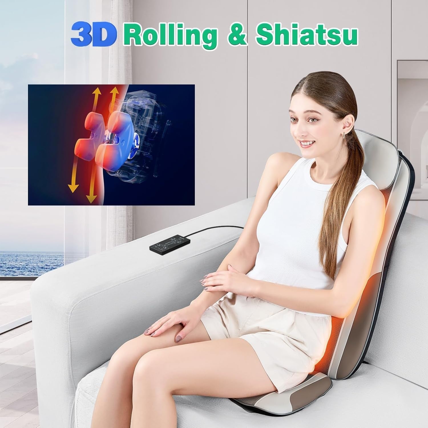 Heated Shiatsu Back Massager Cushion with Rollers, Vibration & Timer