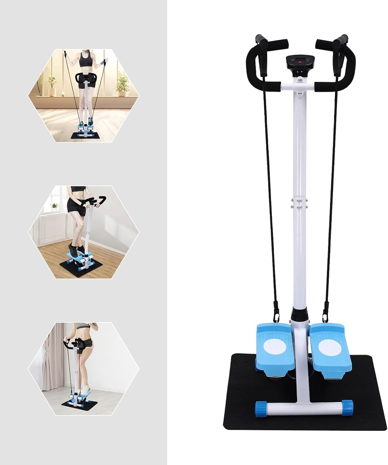 Adjustable Stair Climber Stepper Machine w/ Armrest Display & Resistance Bands