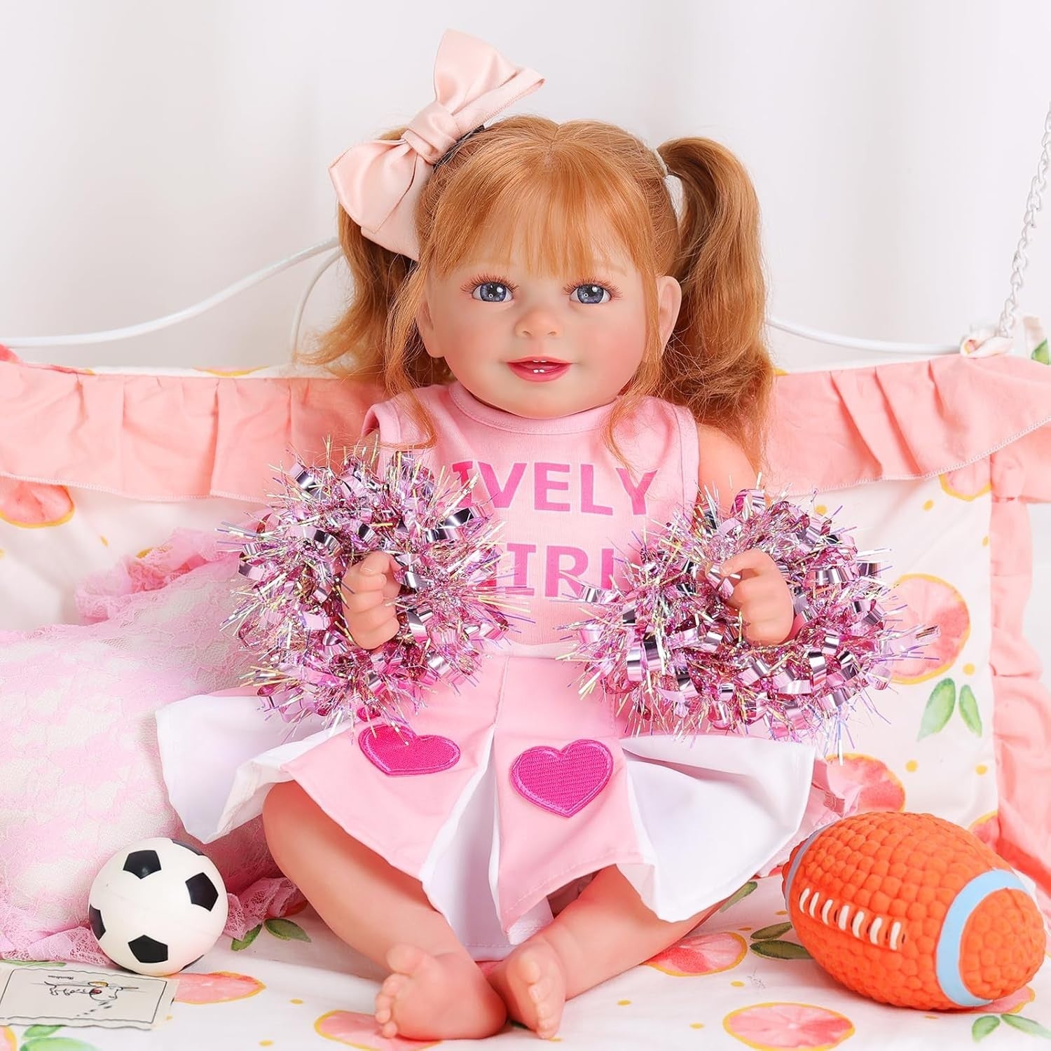 20” Reborn Baby Doll Long Hair Smiling Girl Soft Body Set