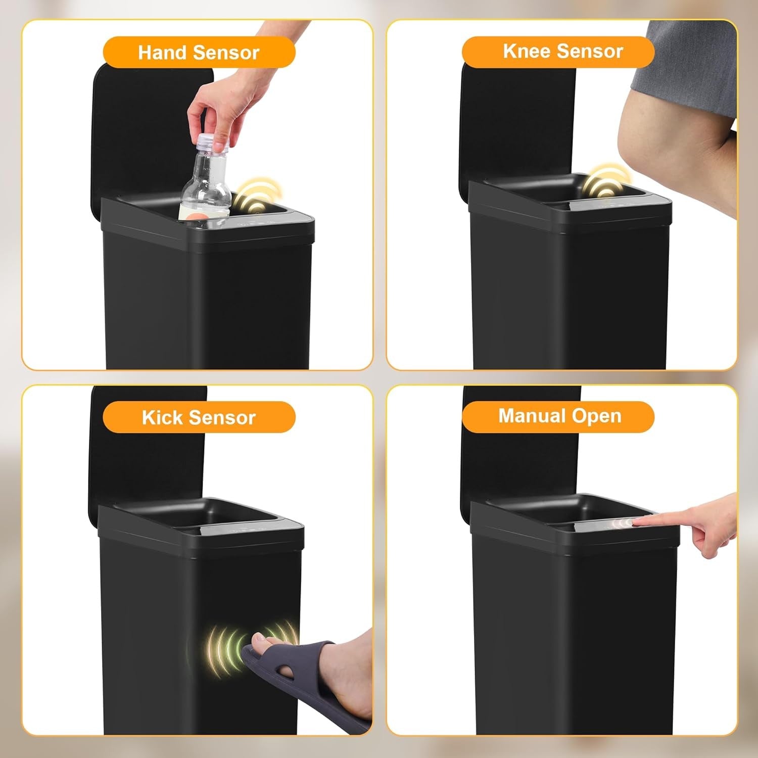 2.6 Gallon Touchless Motion Sensor Trash Can Black Small Bin