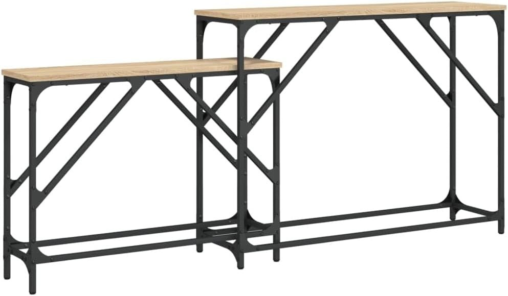 Nesting Console Table Sonoma Oak Metal Frame 80kg Capacity Entry Sofa Side Desk