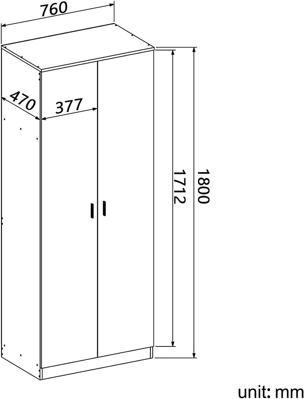 Black Walnut Mirror Wardrobe 2 Door Soft Close Gloss Storage 178cm