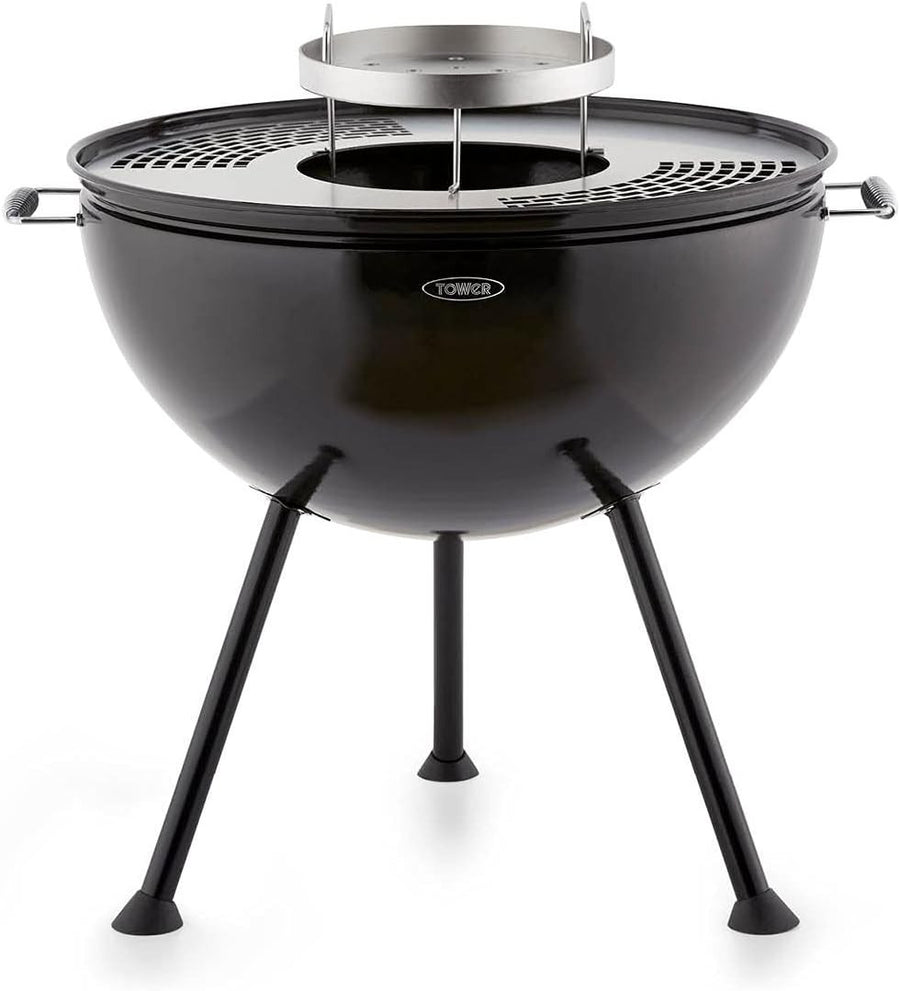 2-in-1 Fire Pit & Charcoal BBQ Grill with Handles – 360° Outdoor Garden Barbecue
