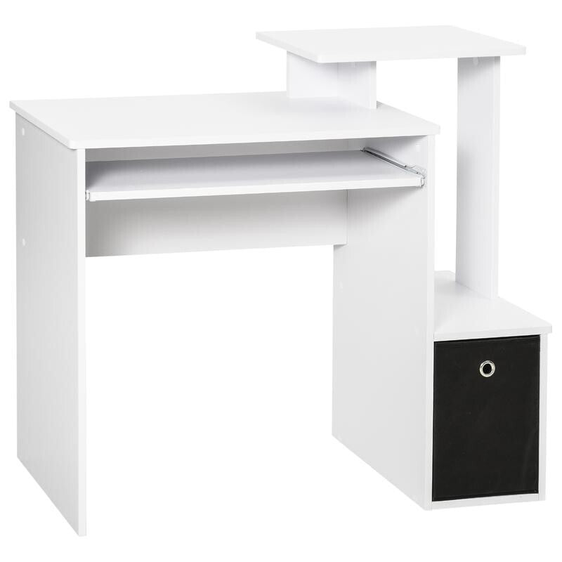 White Computer Desk w/ Keyboard Tray & Drawer Home Office Study Workstation