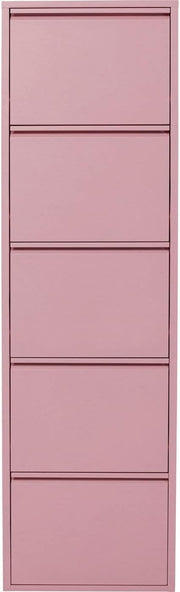 Slim 5-Drawer Shoe Cabinet Pink– Space-Saving Metal Tilt Rack 170x50x15cm