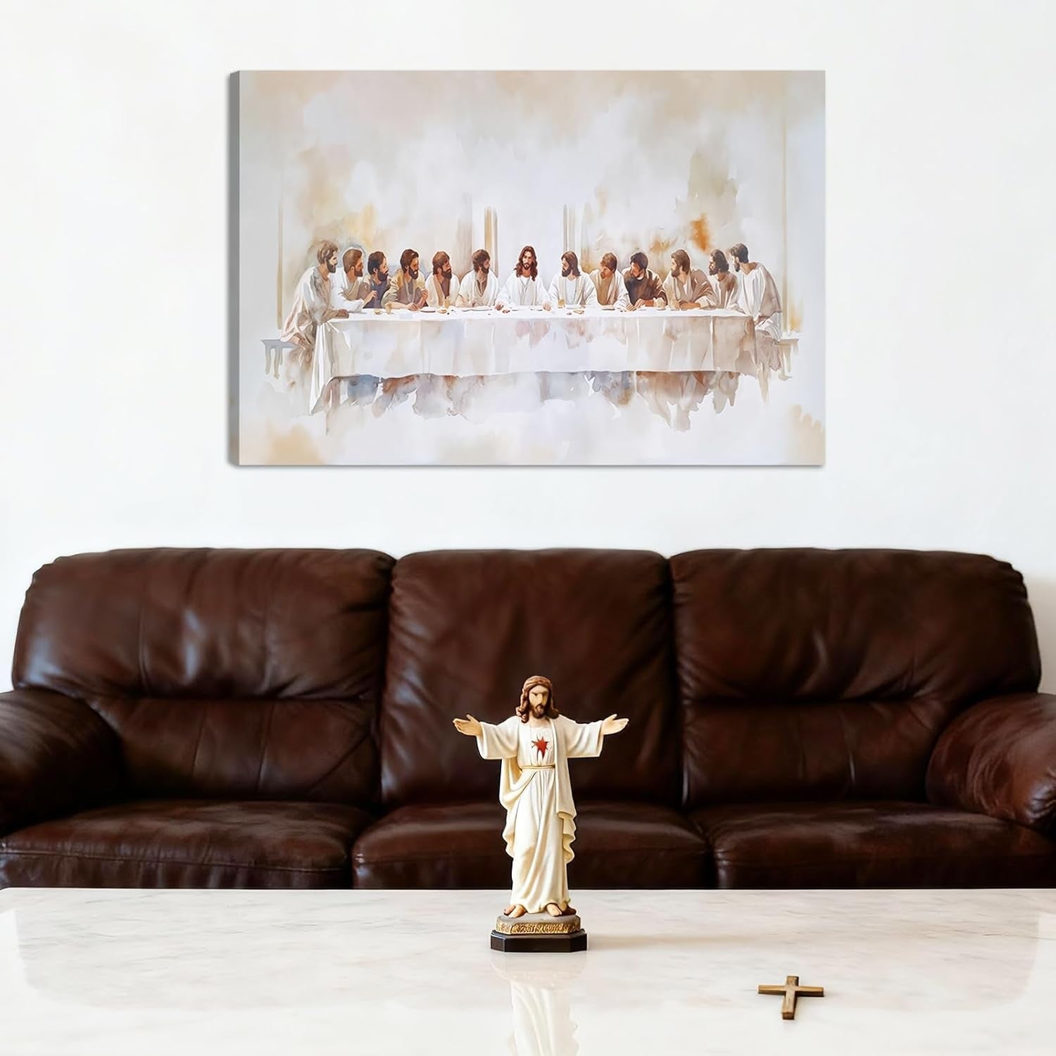 Christian Last Supper Canvas Wall Art Framed Religious Decor 59x39cm