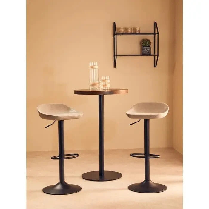 Set of 2 Grey Bar Stools Adjustable Swivel PU Leather Black Metal Base