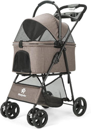 2 in 1 Pet Dog Stroller Removable Carrier 4 Wheel Folding Travel Pram