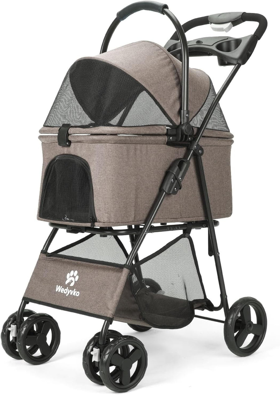 2 in 1 Pet Dog Stroller Removable Carrier 4 Wheel Folding Travel Pram