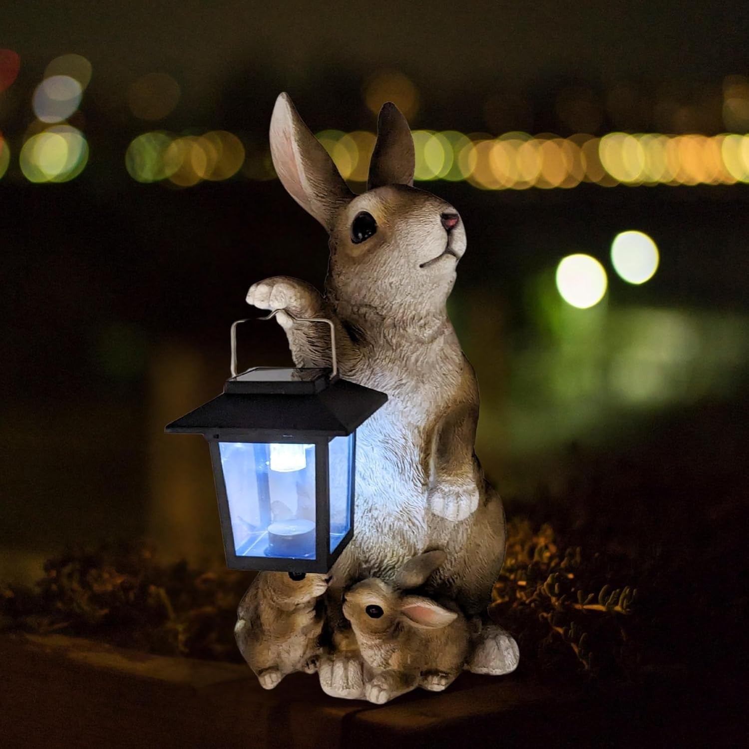 Rabbit Solar Lantern Statue – Garden Bunny Figurine with LED Light