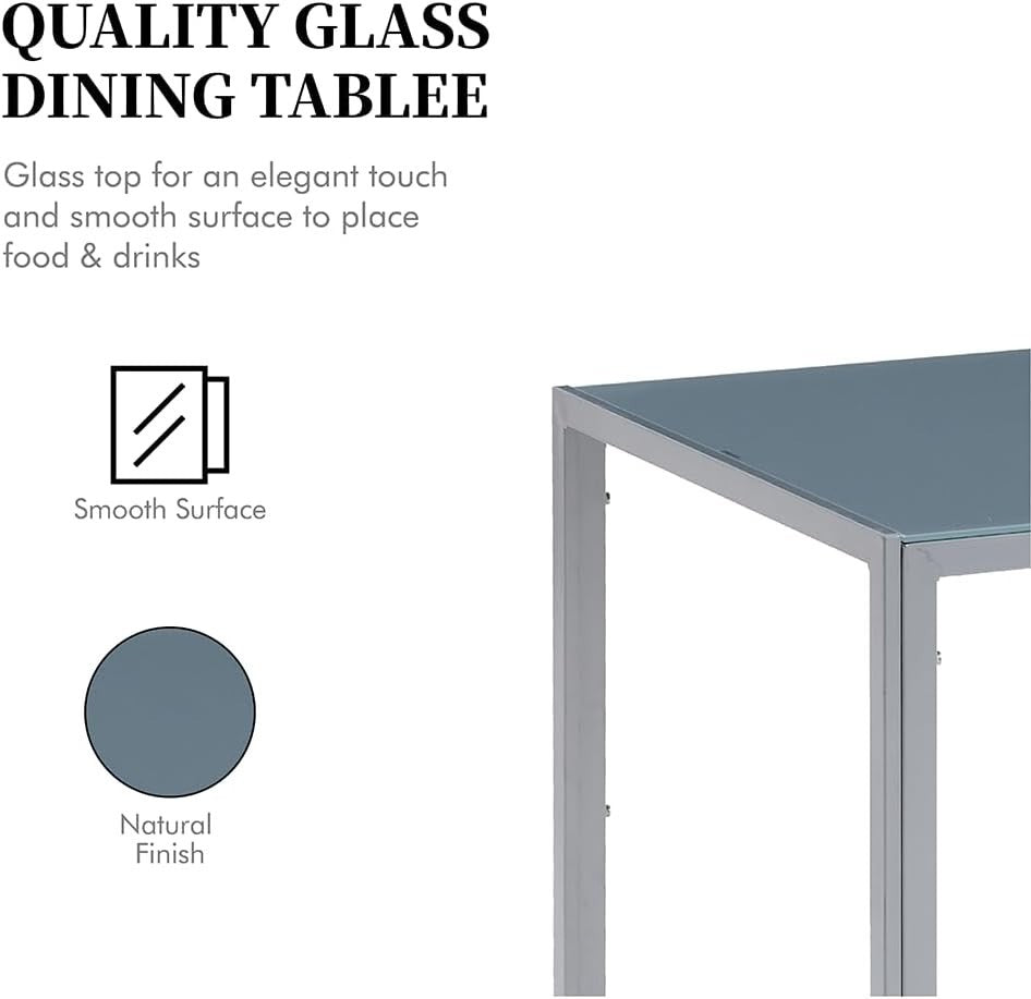 Grey Glass Dining Table and 4 Faux Leather Chairs Set 120x70x75cm