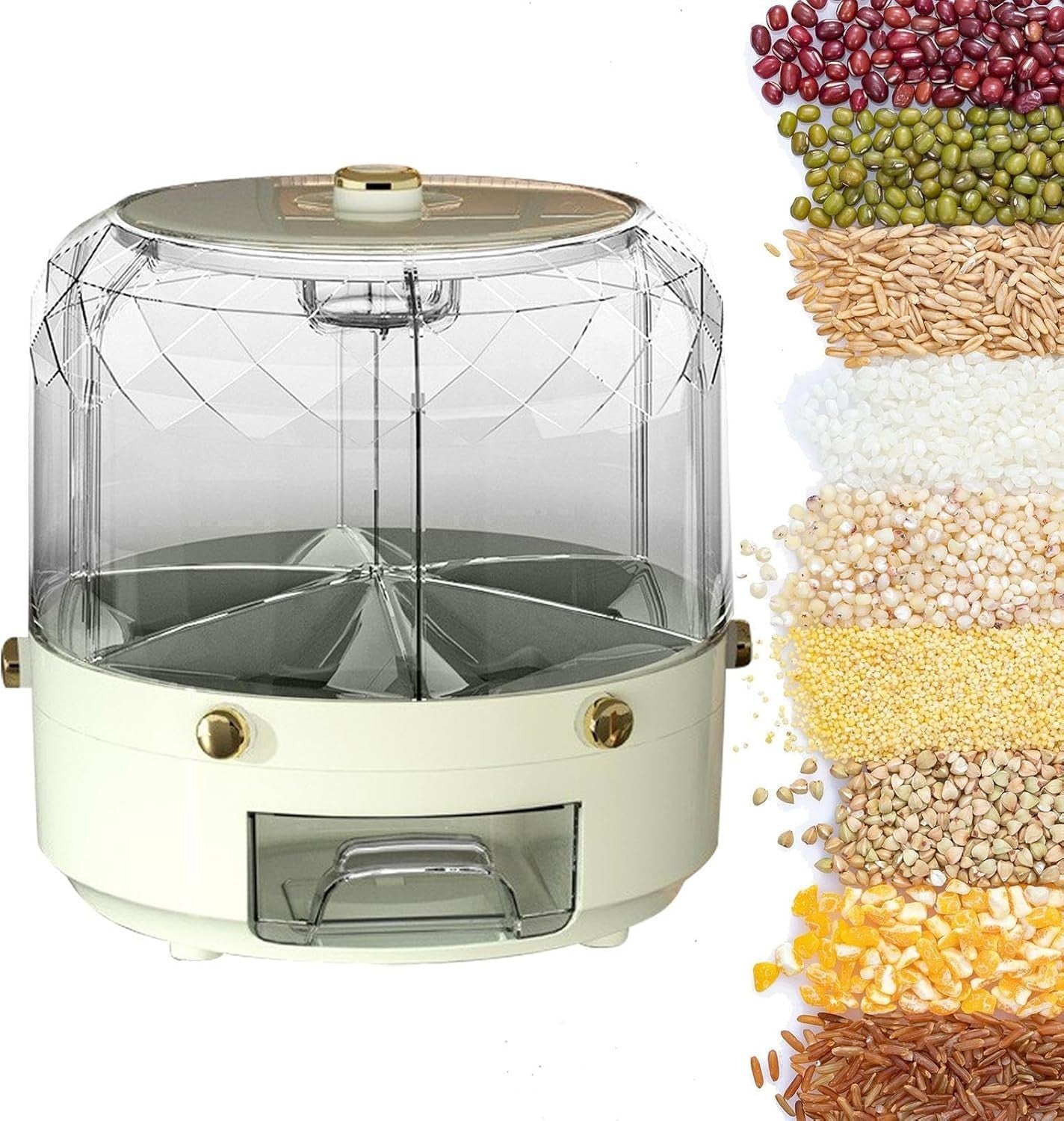 6 Grid 360° Rotating Rice Dispenser Airtight Grain Bin