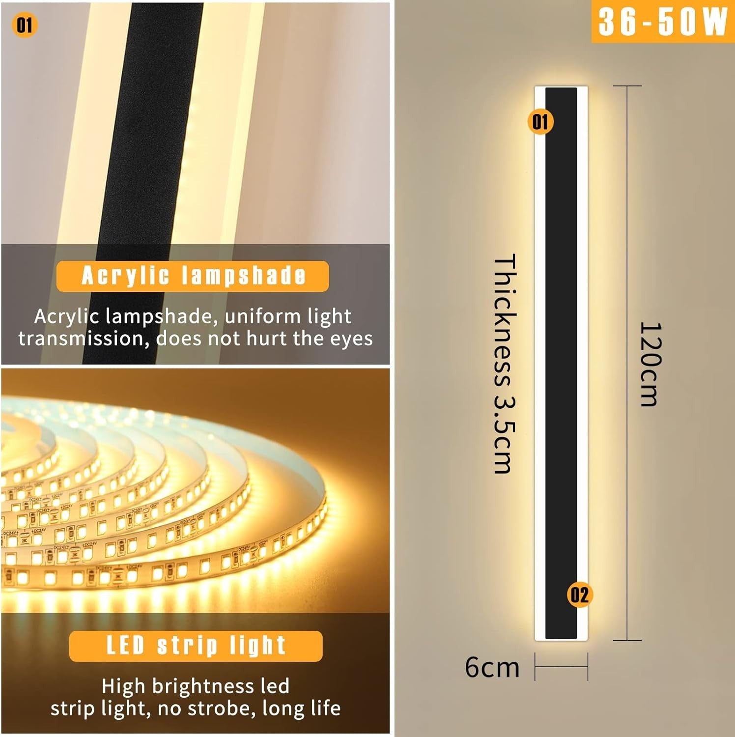 Waterproof 120cm Outdoor LED Wall Light, Cool White, Modern Garden Sconce