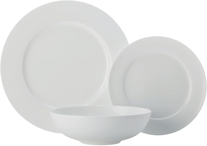 12pc White Dinner Set for 4 Bone China Plates Bowls Classic Rim Design