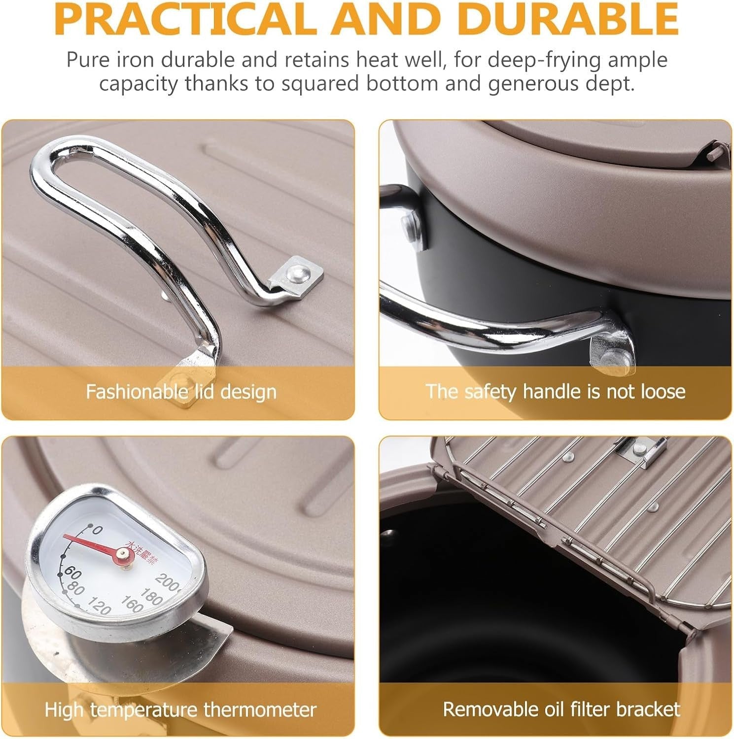 Japanese Style Deep Fryer Pan 20cm With Thermometer Lid Oil Rack