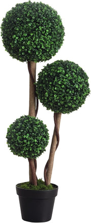 90cm Artificial Boxwood Triple Ball Topiary Tree in Weighted Pot Home Decor