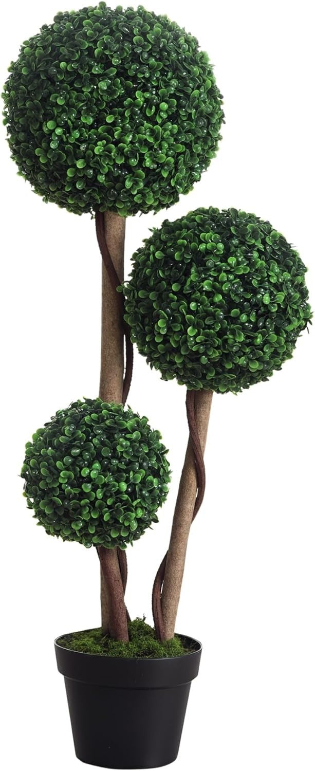 90cm Artificial Boxwood Triple Ball Topiary Tree in Weighted Pot Home Decor